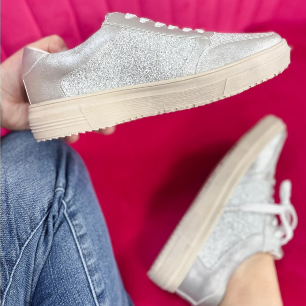 Corkys Iridescent Silver Glitter Platform Sneakers - Picture 4 of 5